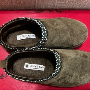 Olivia & Kate Olive Suede Slip-On Platforms